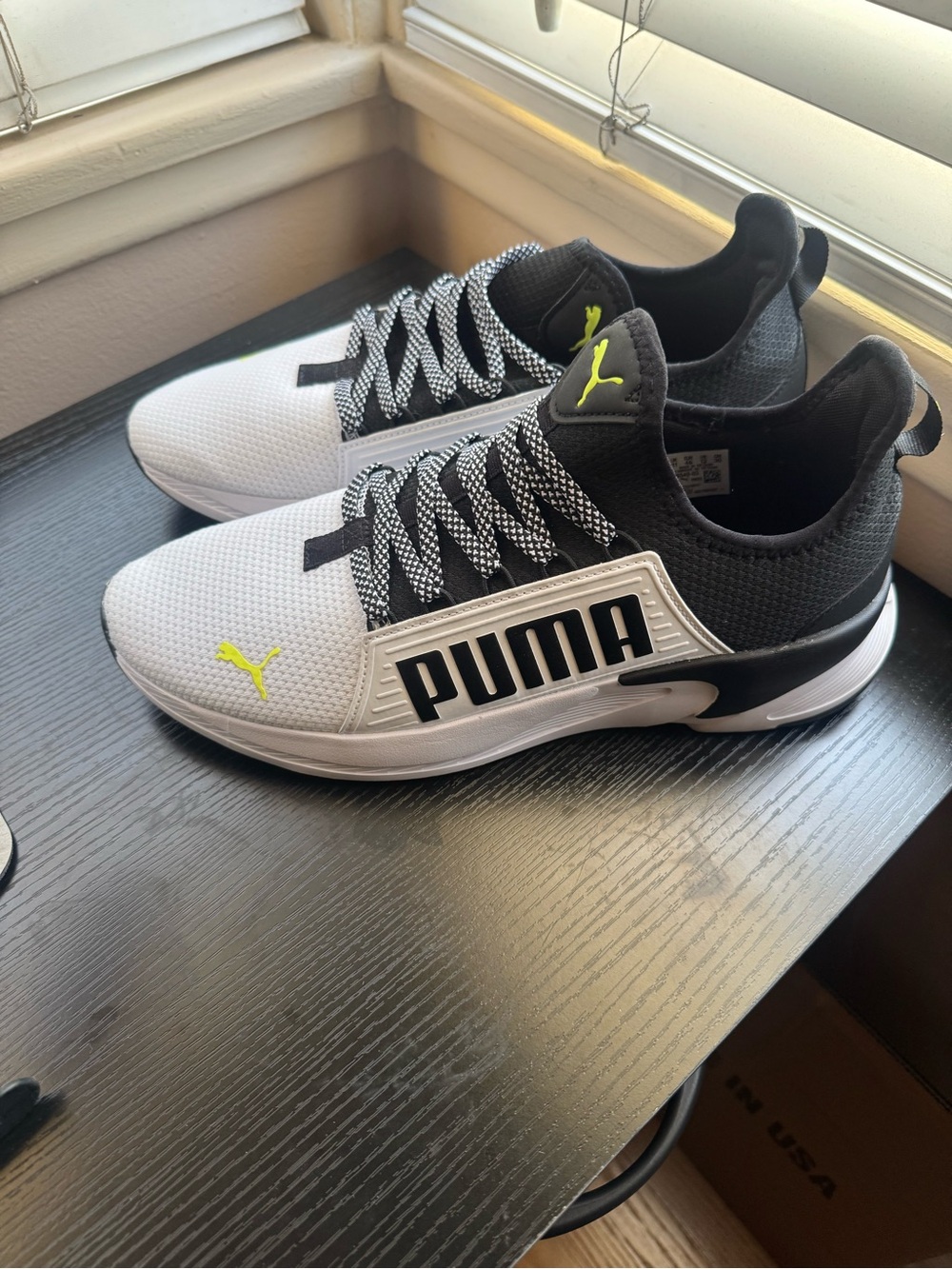 Puma Men’s Black & White Sneakers with Yellow Accent